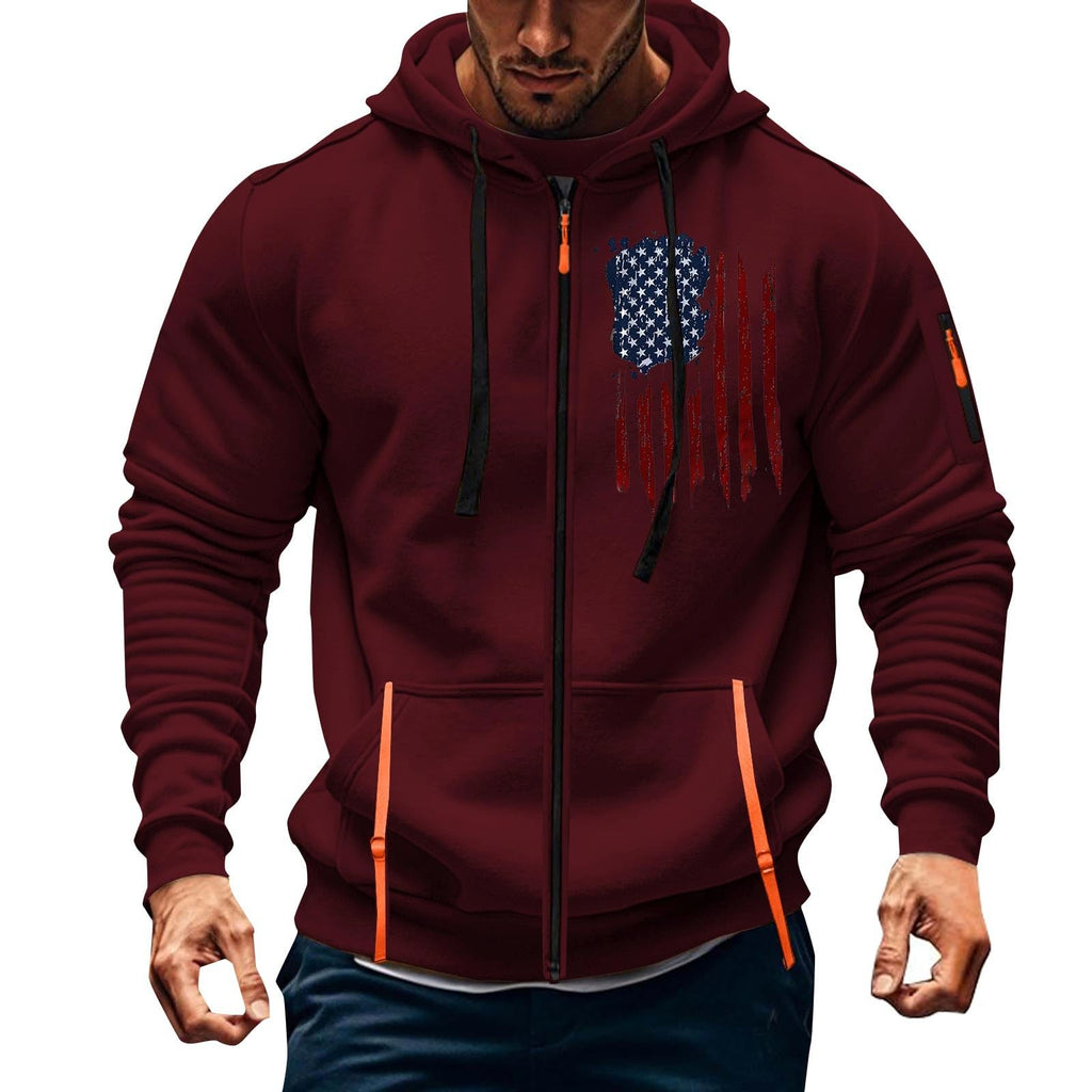 Men's Orange Patchwork Pullover Hoodie