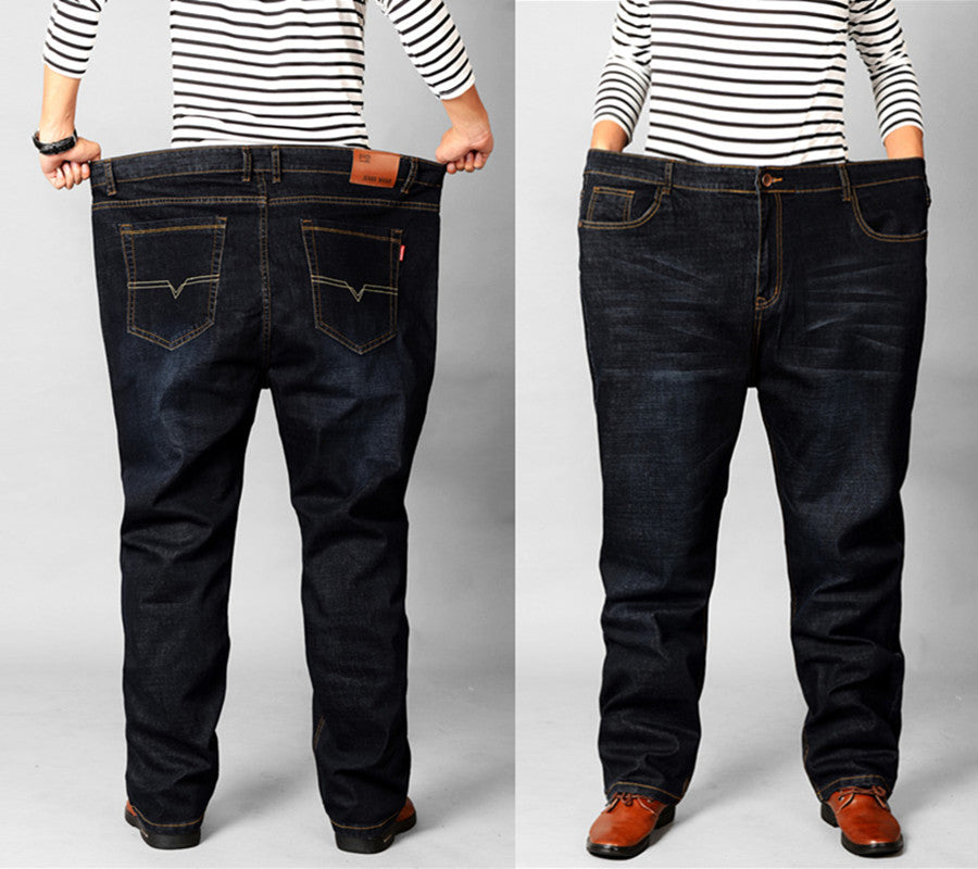 Loose Fit Elastic Straight Jeans for Plus Size Men