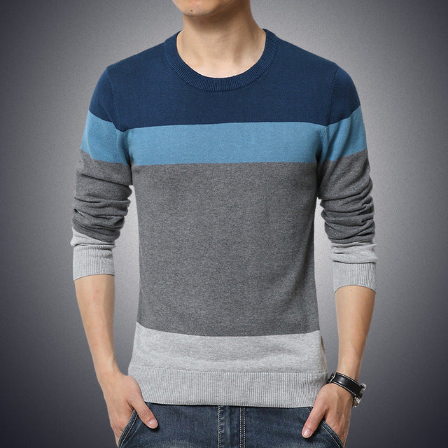 Men's Casual Striped O-Neck Sweater (M-4XL)