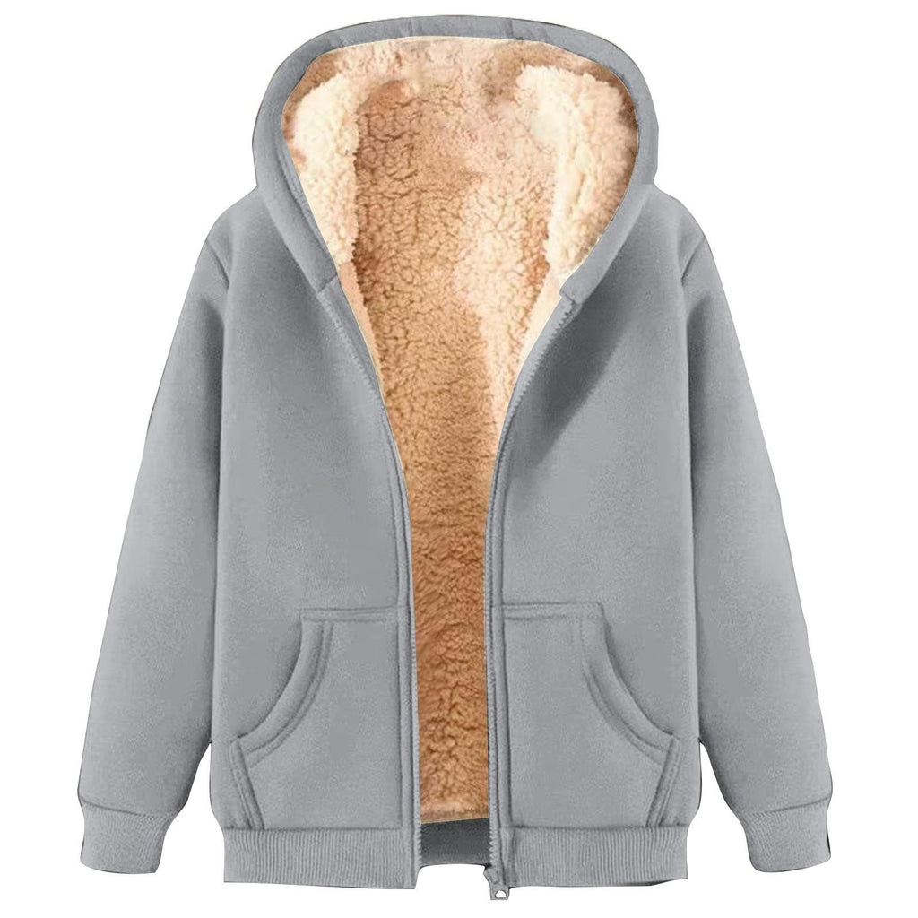Prime+ Winter Sherpa-Lined Fleece Jacket for Women with Zip Hoodie and Pockets - Grey 4XL