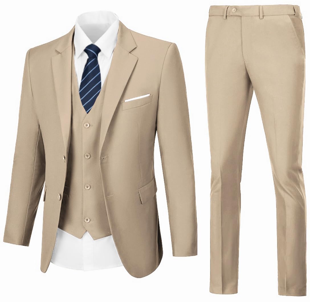 Men's 3-Piece Slim Champagne Suit Set