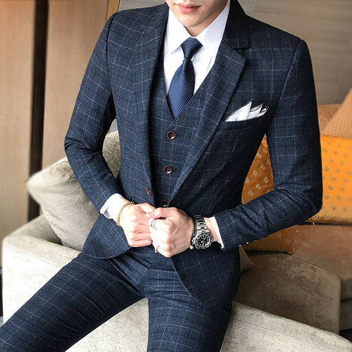 2018 Men's Sleek Plaid Business Suit Set