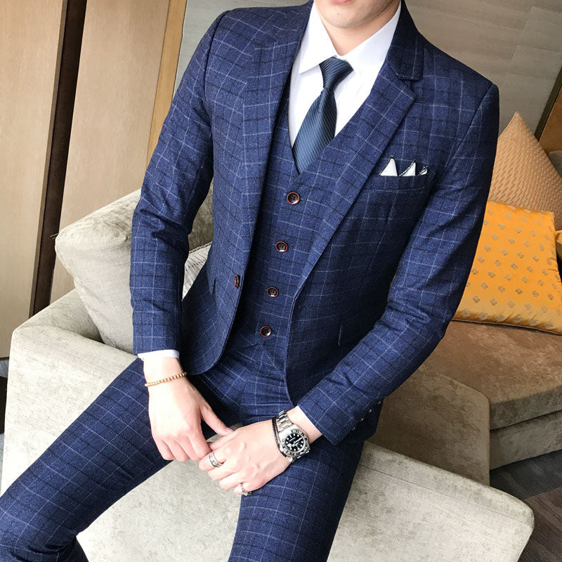 2018 Men's Sleek Plaid Business Suit Set