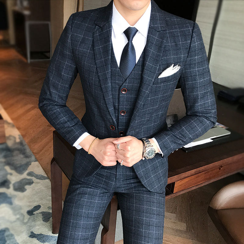 2018 Men's Sleek Plaid Business Suit Set
