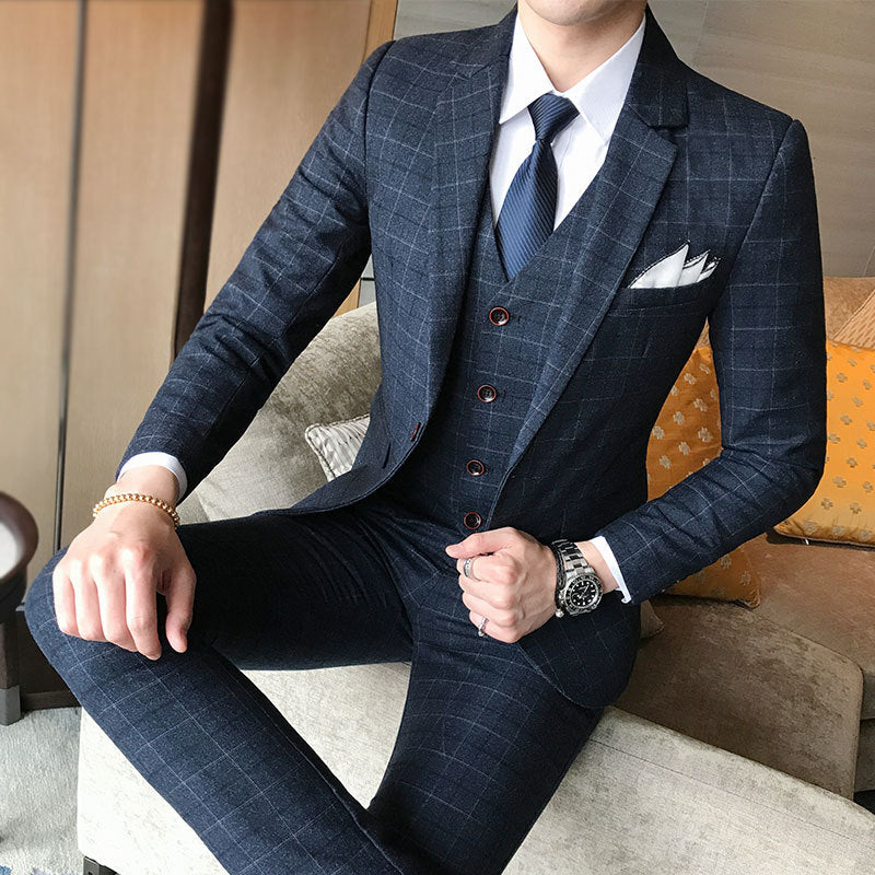 2018 Men's Sleek Plaid Business Suit Set