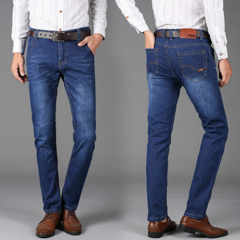 Loose Fit Elastic Straight Jeans for Plus Size Men