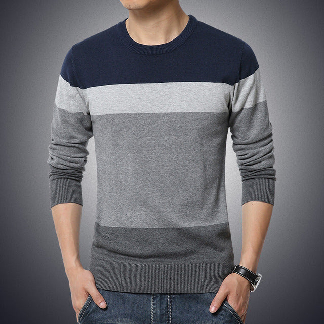 Men's Casual Striped O-Neck Sweater (M-4XL)