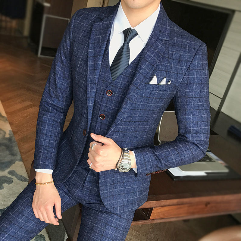 2018 Men's Sleek Plaid Business Suit Set