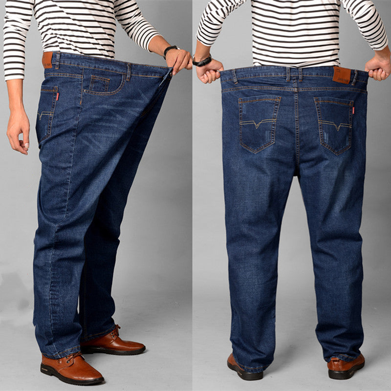 Loose Fit Elastic Straight Jeans for Plus Size Men